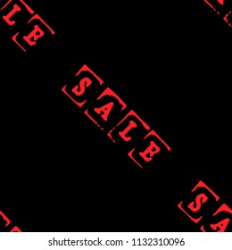 Sale. Event concept. Seamless Pattern. Letters of a word SALE - stamp. Red elements, black background. Diagonal arrangement