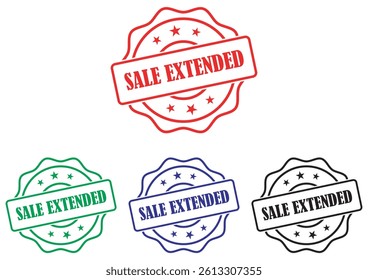 Sale extended rubber stamp badge design in red green blue and black colors. Colorful sale extended badge set. Promotional badge with sale extended. Retro sale promotional stamp. Vector illustration