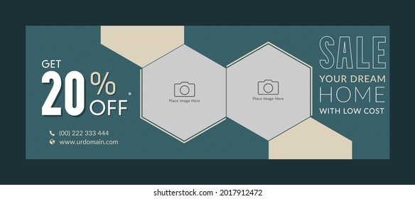 Sale facebook cover page timeline web ad banner template with photo place | horizontal layout concept