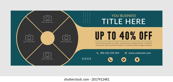 Sale facebook cover page timeline web ad banner template with photo place | horizontal layout concept