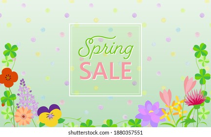 Sale and fair banner templates. Spring background material with vector illustrations of many flowers and leaves