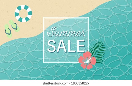 Sale and fair banner templates. Summer background material with vector illustrations of Hibiscus and beach