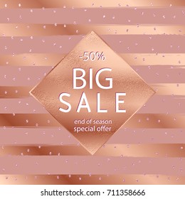 Sale fall . Copper glossy background. Metallic texture. Bronze metal. Trendy template for holiday designs, party, birthday, wedding, invitation, web banner card