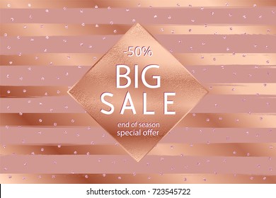 Sale fall . Copper glossy background. Metallic texture. Bronze metal. Trendy template for holiday designs, party, birthday, wedding, invitation, web banner card