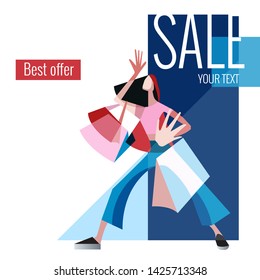 Sale Fashion woman with shopping concept for big sale.Shopping woman silhouette.Best shopping.Vector illustration.