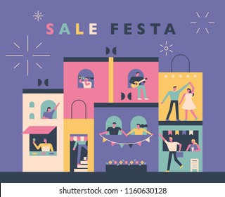 sale festa advertisement poster
 concept flat design style vector graphic illustration set