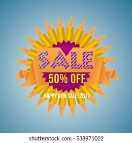 Sale, Fifty Percent Off, Happy New Sale! 2017 - Banner and Poster Design with Pencils