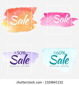 Sale final up to 70% off sign over art brush acrylic stroke paint abstract texture background poster vector illustration. Perfect watercolor design for a shop and sale banners.
