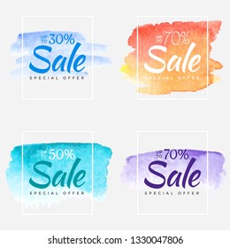 Sale final up to 70% off sign over art brush acrylic stroke paint abstract texture background poster vector illustration. Perfect watercolor design for a shop and sale banners.