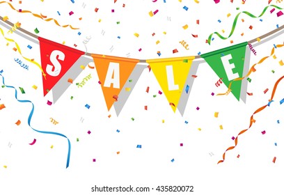 Sale flag with confetti and streamer