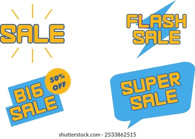 Sale, Flash, Super, Big Text Element for Promotion Poster, Banner or other Advertising material. Yellow, Blue, Trendy, 90's Vibe