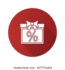 Sale flat design long shadow glyph icon. Gift box with percent. Discount offer. Vector silhouette illustration