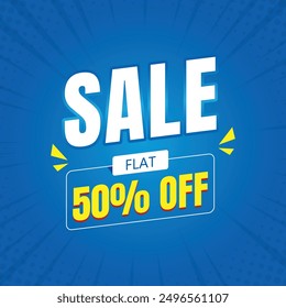 Sale flat discount and special offer tag, Mega offer social media template, Mega sale banner discount promotion template, Vector illustration, Blue banner.