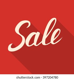 Sale flat icon. White sale on red background with long shadow.