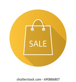 Sale flat linear long shadow icon. Shopping bag. Vector outline symbol