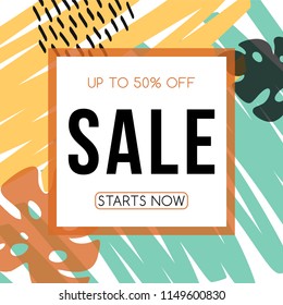 Sale flyer. Advertising banner template design. Hand drawn abstract texture. Vector background.
