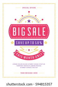 Sale Flyer or Poster Design discount offers and background. Sale retro typography banner template for promotional material. Vector illustration Eps 10.