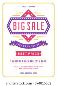 Sale Flyer or Poster Design discount offers and background. Sale retro typography banner template for promotional material. Vector illustration Eps 10.