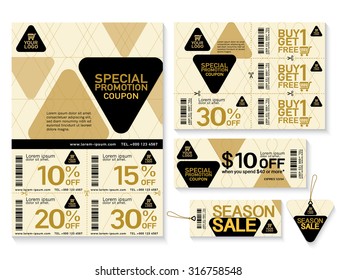 Sale flyer, promotions coupon or banner design with best discount offers, Template background size A4, A5, Black and gold color,  Vector EPS10.