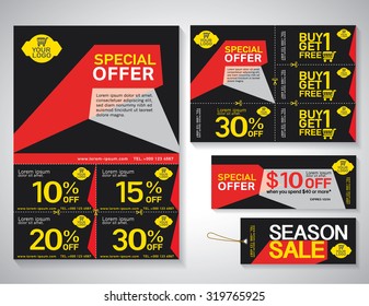 Sale flyer, promotions coupon or banner design with best discount offers. Template background size A4, A5, Vector EPS10.