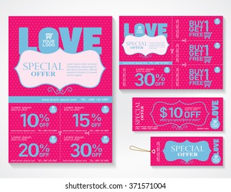 Sale flyer, promotions coupon or banner design with best discount offers, Template background size A4, A5, Valentine background, Vector EPS10.