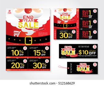 Sale flyer, promotions coupon or banner design with best discount offers, End of year sale, Christmas template background with Santa Claus, Vector illustration EPS10.
