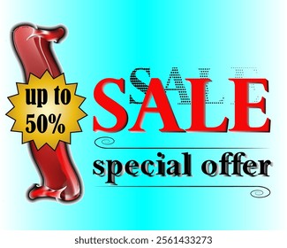 Sale flyer with red ribbon 