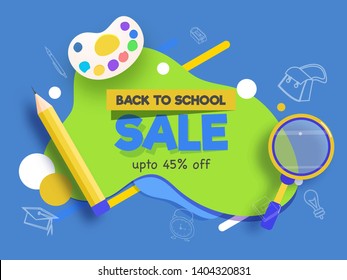 Sale flyer, template or banner design for 'Back to School" with Discount offer on Educational Stationery.