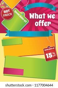 Sale flyer template design. Sale and shopping concept. Bright vector discount banner