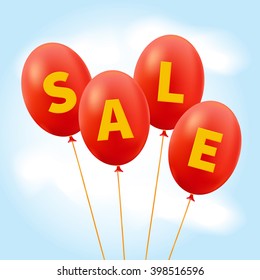 Sale. Four balloons in the sky. Vector illustration