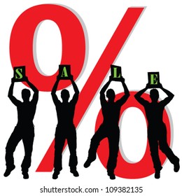 sale with four people silhouette art vector illustration