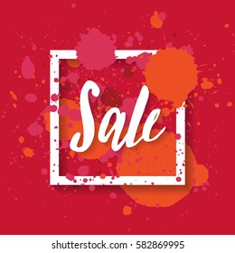 Sale. Frame banner with splashes. Creative card. Painted splashes with frame for text.