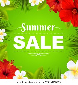 Sale Frame With Flowers, With Gradient Mesh, Vector Illustration