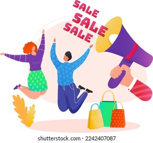 Sale for free delivery, business service for people order vector illustration. Online retail technology, man courier bring box to customer home