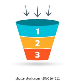 Sale Funnel, Conversion Cone, Marketing Chart Or Diagram Template With 3 Steps Or Levels. Business Pyramid Design For Infographic. Vector Illustration.