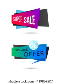 Sale geometric vector banners set. Ecommerce bright vector banner. 