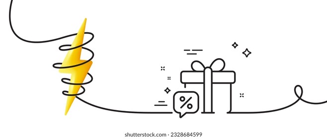 Sale gift line icon. Continuous one line with curl. Discount offer sign. Promotion price symbol. Sale gift single outline ribbon. Loop curve with energy. Vector