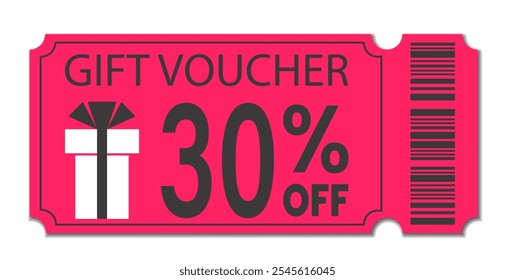 Sale Gift Voucher Coupon. 30 Discount Coupons Ticket. Isolated Tag label on transparent background, Sale banner with discount coupon. Pink Vector Off gift voucher vector icon Png