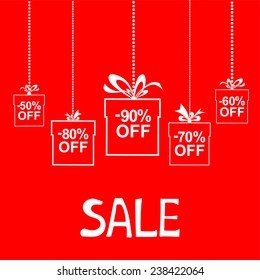 Sale. Gifts box with ribbon. Vector Illustration 