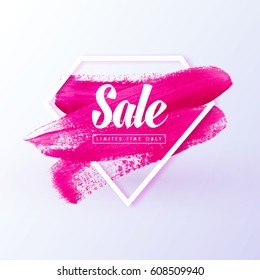 Sale Girly Banner. Pink Brush Paint Textured Background Like Lipstick Mark In Diamond Shape Symbolized Women Protest, Girl Power, Best Offer, Are Suitable For Womens Goods Store Web Banner