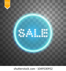 Sale glowing neon sign on the transparent background. Light vector background for your advertise, discounts and business