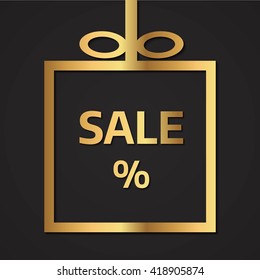 Sale, Gold Gift Box, Vector Illustration