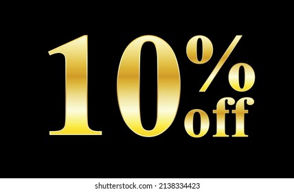 Sale gold text 10% off. 10 percent discount text in gold - for sales, offers and promotional discounts