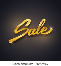 Sale golden shiny text on dark background, Black Friday, advertising, vector illustration