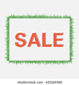 Sale grass border frame. Card with nature elements