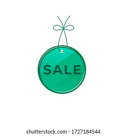 Sale green vector board sign illustration. Shop signboard design with typography. Round promo tag isolated object on white background. Special price offer advertising storefront sign