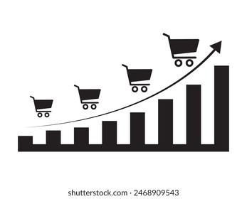 Sale growth concept icon. increase in sales volume with shopping cart on virtual screen for ecommerce growth. vector illustration.