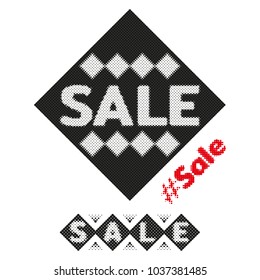 Sale halftone design element. Dotted grunge stamp from ink splashes. Textured label tag for sale. Vector