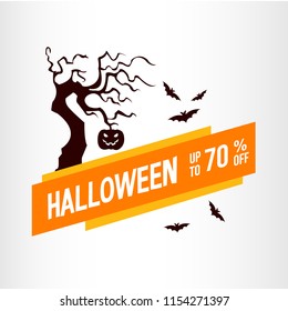 sale of halloween illustrations. autumn celebration. tree and bat element. modern design.