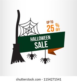 sale of halloween illustrations. autumn celebration. witch broom and bat element. modern design.